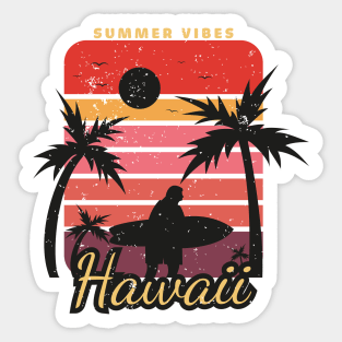 Summer vibes hawaii | man with surfboard Sticker